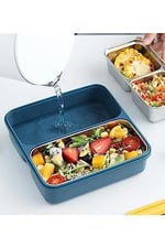 Vagonlife Bento 950ml Lunchbox Tek Katlı 3 Bölmeli Çelik Sefer Tası Yemek Kutusu (Lacivert-Sarı)