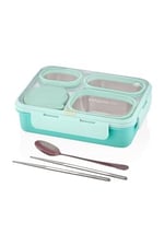 Vagonlife Bento 950ml Lunchbox Tek Katlı 4 Bölmeli Çelik Sefer Tası Yemek Kutusu (Turkuaz)