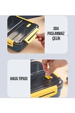Vagonlife Bento 950ml Lunchbox Tek Katlı 3 Bölmeli Çelik Sefer Tası Yemek Kutusu (Lacivert-Sarı)