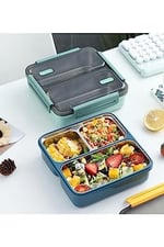 Vagonlife Bento 950ml Lunchbox Tek Katlı 3 Bölmeli Çelik Sefer Tası Yemek Kutusu (Koyu Yeşil)