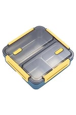 Vagonlife Bento 950ml Lunchbox Tek Katlı 3 Bölmeli Çelik Sefer Tası Yemek Kutusu (Lacivert-Sarı)