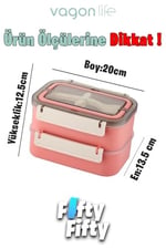 Vagonlife Bento Lunch Box 1600 ML 2 Kat Yeni Nesil Sefer Tası Paslanmaz Çelik -FFLBOX2221 (Pembe)
