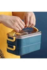 Vagonlife Bento Lunch Box Ofis-Okul İçin Yeni Nesil Sefer Tası 2 kat Taşıma Kulplu Çelik FF367 Lacivert