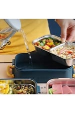Vagonlife Bento Lunch Box Ofis-Okul İçin Yeni Nesil Sefer Tası 2 kat Taşıma Kulplu Çelik FF367 Lacivert