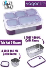 Vagonlife Lunch Box 1000 ML (Sızdırmaz,Karışmaz 5 Hazneli) Yeni Nesil Sefer Tası -FFLBOX40097