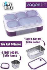 Vagonlife Lunch Box 1000 ML (Sızdırmaz,Karışmaz 5 Hazneli) Yeni Nesil Sefer Tası -FFLBOX40097