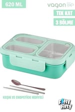 Vagonlife Lunch Box 620 ML Tek Kat Üç Bölmeli Metal Kaşıklı Yeni Nesil Sefer Tası-FFLBOX7097
