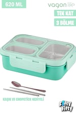 Vagonlife Lunch Box 620 ML Tek Kat Üç Bölmeli Metal Kaşıklı Yeni Nesil Sefer Tası-FFLBOX7097