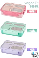 Vagonlife Lunch Box 950 ML Paslanmaz Çelik Tek Kat Dört Bölmeli Çorba Kaseli Metal Kaşıklı-FFLBOX7099