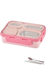 Vagonlife Lunch Box 950 ML Paslanmaz Çelik Tek Kat Dört Bölmeli Çorba Kaseli Metal Kaşıklı-FFLBOX7099