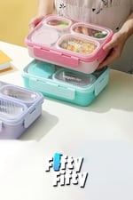 Vagonlife Lunch Box 950 ML Paslanmaz Çelik Tek Kat Dört Bölmeli Çorba Kaseli Metal Kaşıklı-FFLBOX7099