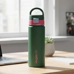 Vagonlife Paslanmaz Çelik Su Matarası - 550 ml Tek Kapak Çift Kullanım Taşıma Kulplu Termos (Yeşil)