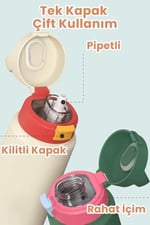 Vagonlife Paslanmaz Çelik Su Matarası - 550 ml Tek Kapak Çift Kullanım Taşıma Kulplu Termos (Yeşil)