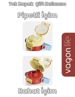 Vagonlife Paslanmaz Çelik Su Matarası - 600 ml Tek Kapak Çift Kullanım Taşıma Kulplu Termos (Bej)