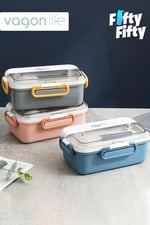 Vagonlife Tek Kat Çift Bölme Bento Lunch Box Ofis-Okul İçin Yeni Nesil Sefer Tası Paslanmaz Çelik 588 Gri