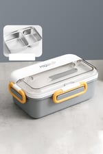 Vagonlife Tek Kat Çift Bölme Bento Lunch Box Ofis-Okul İçin Yeni Nesil Sefer Tası Paslanmaz Çelik 588 Gri