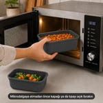 Vakumlu Silikon Kapaklı Plastik Saklama Kabı Seti, 3.5 Litre, Mikrodalga ve Derin Dondurucu İçin, Gıda Depolama Kutusu, Mutfak Düzenleyici Organizer (600/1100/1800 ml) (Antrasit, Dikdörtgen)