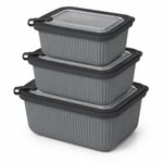 Vakumlu Silikon Kapaklı Plastik Saklama Kabı Seti, 3.5 Litre, Mikrodalga ve Derin Dondurucu İçin, Gıda Depolama Kutusu, Mutfak Düzenleyici Organizer (600/1100/1800 ml) (Antrasit, Dikdörtgen)