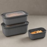 Vakumlu Silikon Kapaklı Plastik Saklama Kabı Seti, 3.5 Litre, Mikrodalga ve Derin Dondurucu İçin, Gıda Depolama Kutusu, Mutfak Düzenleyici Organizer (600/1100/1800 ml) (Antrasit, Dikdörtgen)
