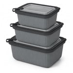 Vakumlu Silikon Kapaklı Plastik Saklama Kabı Seti, 3.5 Litre, Mikrodalga ve Derin Dondurucu İçin, Gıda Depolama Kutusu, Mutfak Düzenleyici Organizer (600/1100/1800 ml) (Antrasit, Dikdörtgen)