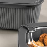 Vakumlu Silikon Kapaklı Plastik Saklama Kabı Seti, 3.5 Litre, Mikrodalga ve Derin Dondurucu İçin, Gıda Depolama Kutusu, Mutfak Düzenleyici Organizer (600/1100/1800 ml) (Antrasit, Dikdörtgen)