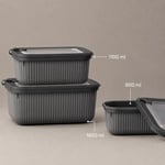 Vakumlu Silikon Kapaklı Plastik Saklama Kabı Seti, 3.5 Litre, Mikrodalga ve Derin Dondurucu İçin, Gıda Depolama Kutusu, Mutfak Düzenleyici Organizer (600/1100/1800 ml) (Antrasit, Dikdörtgen)