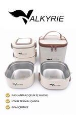 Valkyrie 1300 ML 2 Katlı Paslanmaz Çelik Yemek Kabı – Termal Taşıma Çantalı, Sızdırmaz, BPA İçermez