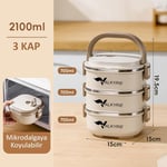 Valkyrie 3 Katlı Yemek Kabı 2100 ml – Termal Çantalı Lunch Box, 304 Paslanmaz Çelik, BPA İçermez