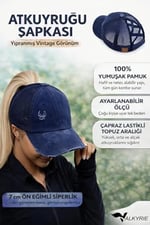 Valkyrie At Kuyruğu Şapkası Kadın – Vintage Yıpranmış Görünümlü, Fileli Arkası Açık Ayarlanabilir Şapka Lacivert