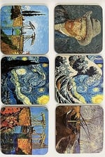 Van Gogh Temalı Ahşap Bardak Altlığı Ahşap Baskılı Altlık 6'lı set (9 x9CM) karbonNM14