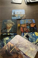 Van Gogh Temalı Ahşap Bardak Altlığı Ahşap Baskılı Altlık 6'lı set (9 x9CM) karbonNM14