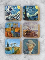 Van Gogh Temalı Ahşap Bardak Altlığı Ahşap Baskılı Altlık 6'lı set (9 x9CM) karbonNM14