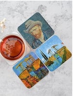 Van Gogh Temalı Ahşap Bardak Altlığı Ahşap Baskılı Altlık 6'lı set (9 x9CM) karbonNM14