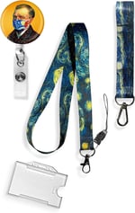 Van Gogh Yıldızlı Geceler 4 Lü Set Boyun ipi Anahtarlık Yoyo Yaka Kartlığı