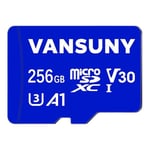Vansuny Micro SD kartı 256 GB hafıza kartı Micro SD 256 GB SD adaptörlü, 100 MB/sn'ye kadar okuma hızı (UHS-I, U3, A1, V30, C10, 4K UHD microSDXC)