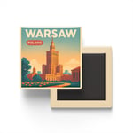 Varşova Polonya - Kültür Sarayı - Baskılı Buzdolap Magneti Kare 9x9 cm