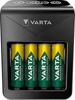 VARTA Akü şarj cihazı, 4 x AA 2100 mAh dahil, şarj edilebilir AA/AAA/9V ve USB cihazlar için, LCD Plug Charger+, tek yuvalı şarj, siyah