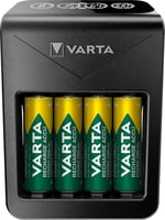 VARTA Akü şarj cihazı, 4 x AA 2100 mAh dahil, şarj edilebilir AA/AAA/9V ve USB cihazlar için, LCD Plug Charger+, tek yuvalı şarj, siyah
