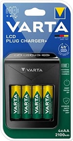 VARTA Akü şarj cihazı, 4 x AA 2100 mAh dahil, şarj edilebilir AA/AAA/9V ve USB cihazlar için, LCD Plug Charger+, tek yuvalı şarj, siyah