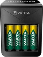 VARTA Akü şarj cihazı, 4 x AA 2100 mAh dahil, şarj edilebilir AA/AAA/9V ve USB cihazlar için, LCD Plug Charger+, tek yuvalı şarj, siyah