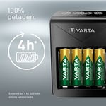 VARTA Akü şarj cihazı, 4 x AA 2100 mAh dahil, şarj edilebilir AA/AAA/9V ve USB cihazlar için, LCD Plug Charger+, tek yuvalı şarj, siyah