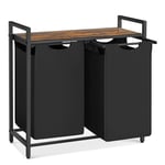 Vasagle 2 Bölmeli Çamaşır Sepeti, Raflı Çamaşır Sepeti, Çamaşır Kutusu, Çıkarılabilir Oxford Kumaş, Metal Çerçeve, Kahverengi/Siyah