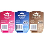Vazelin Dudak Terapisi Çeşitliliği 3'lü Paket - Orijinal, Pembe Dudaklar, Mini Kavanozlarda Kakao Yağı Dudak Balsamı Nemlendiricileri, 0.5 oz Ea