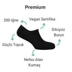 Vegan Organik İplik Bambu Kadın Babet Görünmez Çorap Siyah 8'li 36-40