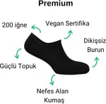 Vegan Organik İplik Bambu Kadın Babet Görünmez Çorap Siyah 8'li 36-40