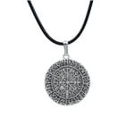 Vegvisir Viking Pusulası Deri ip Kolye - Gümüş Kaplama - Kadın Erkek Kolye - No:1009