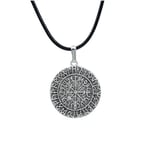 Vegvisir Viking Pusulası Deri ip Kolye - Gümüş Kaplama - Kadın Erkek Kolye - No:1009