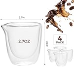 VENVENWEAVS Espresso Bardak Seti 4,Çift Duvar 2.5oz Bacalı Espresso Shot Bardakları,Espresso Makinesi İçin Espresso Aksesuarları,Şeffaf Espresso Shot Cam Hediye Seti