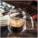 Vicloon Çift Duvar Cam Kupa, Isı Yalıtımlı Bardak Bardak, Saplı 250 ml, Çay Su Bardakları, Kahve, Süt, Cappuccino, Espresso, Şeffaf Bira, 2'li Set