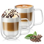 Vicloon Çift Duvar Cam Kupa, Isı Yalıtımlı Bardak Bardak, Saplı 250 ml, Çay Su Bardakları, Kahve, Süt, Cappuccino, Espresso, Şeffaf Bira, 2'li Set